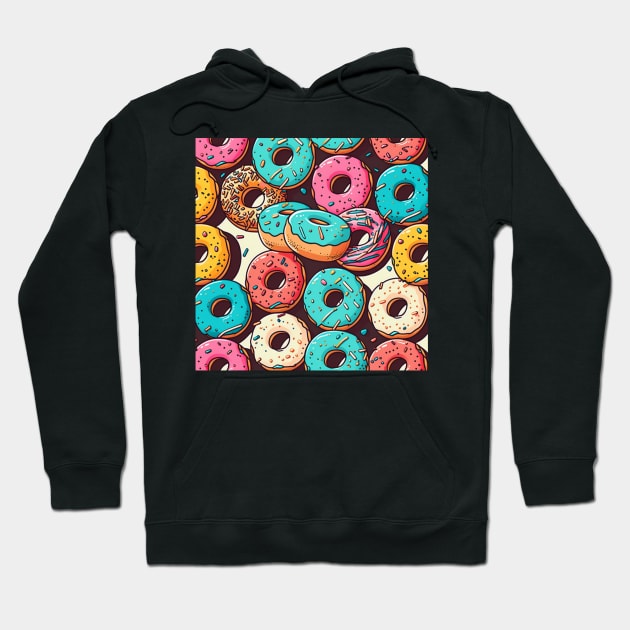 Donuts Pattern Line Drawing Colorful, Birthday Gift ideas for Donuts Lover Hoodie by Pezzolano